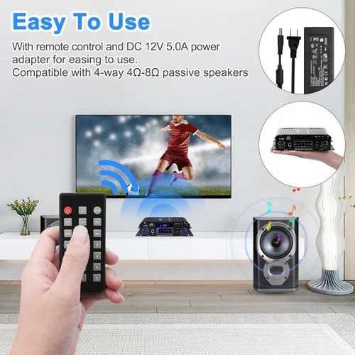 Miniatura 4 de Amplificador de audio estéreo para altavoces del hogar S-288 Bluetooth 5.0 HiFi Mini amplificadores de componentes de audio Receptor 4.0CH RMS 40Wx4