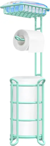 Miniatura 12 de Soporte para papel higiénico, dispensador de rollo de papel higiénico con estante para almacenamiento de baño, sostiene megarrollos de reserva