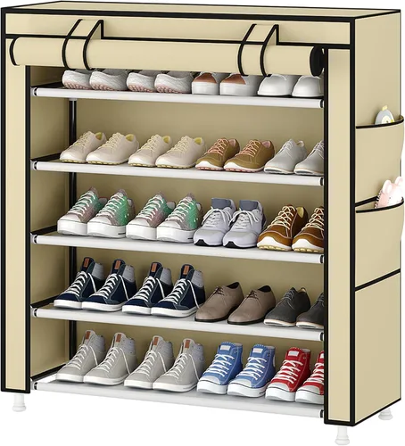 Miniatura 15 de Laiensia Organizador vertical para zapatos de 5 niveles, organizador de almacenamiento de zapatos que ahorra espacio, cubierta no tejida, estante