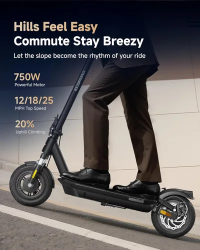 Miniatura 3 de ECOROAD EC10 Electric Scooter for Adults, 750W Motor & 25 MPH & 35 Miles Long Range, 10" Tires with Dual Suspension, Foldable Commuting E Scooter