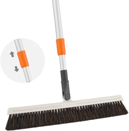 Escoba vertical de pelo de caballo – Barredora de cocina giratoria de 18 pulgadas con cerdas suaves para pelo de perro, suelos de madera dura y Crin