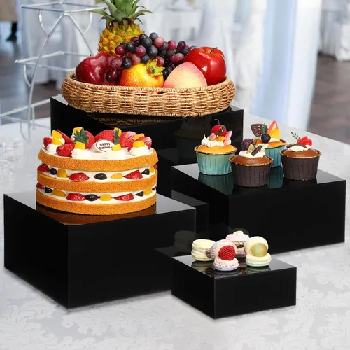 Miniatura 5 de Geelin Paquete de 8 elevadores acrílicos para buffet - Cajas cúbicas decorativas de 3 a 10 pulgadas, soportes de exhibición con fondos huecos