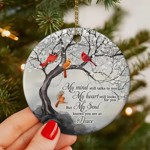 Miniatura 7 de HYTURTLE My Mind Still Talks to You - Adorno de Cerámica Círculo Cardenal - Adorno Navideño Conmemorativo Regalos por la Pérdida de un Ser Querido
