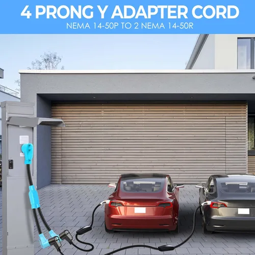 Miniatura 5 de CircleCord Cable adaptador RV/EV Y de 50 amperios a dos de 50 amperios, enchufe macho NEMA 14-50P a hembra 14-50R con mango de agarre, cable STW