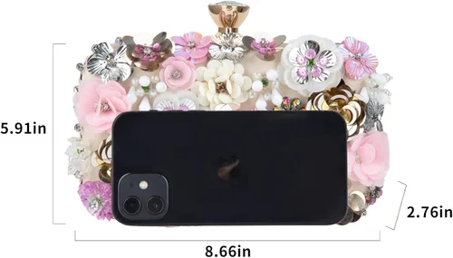 Miniatura 2 de POPIDEO Women's Flower Floral Evening Clutch Bag Wedding Purse Rhinestone Crystal Beaded Cocktail Party Bridal Prom Handbag