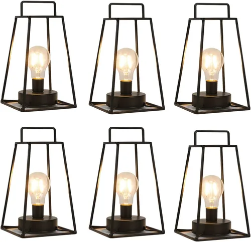 Miniatura 8 de JHY DESIGN Paquete de 6 lámparas de mesa geométricas de estilo retro, lámpara de hierro simple de 12 pulgadas de alto, funciona