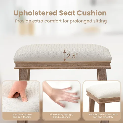 Miniatura 5 de Taburetes de bar PHI VILLA - Taburetes de bar con patas de madera maciza a la altura del mostrador con asiento de sillín tapizado, taburetes