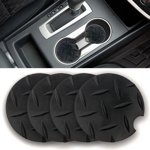 Mannino Enterprises - Paquete de 4 posavasos de goma para automóvil, accesorios negros para portavasos de automóvil y camión, posavasos de