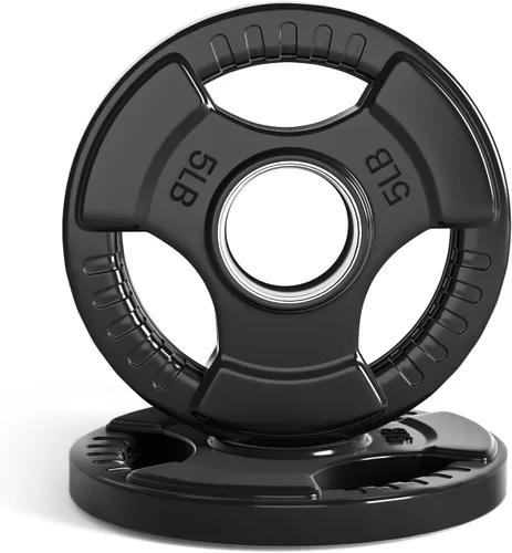 LIONSCOOL Placas de agarre olímpicas de goma de 2 pulgadas para entrenamiento de fuerza, levantamiento de pesas, placa de hierro fundido sólido para