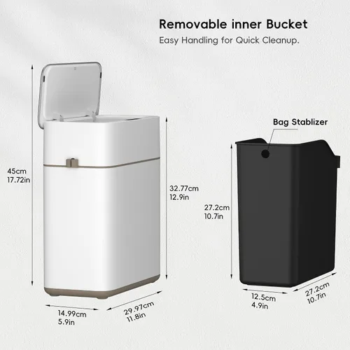 Miniatura 7 de EKO Basurero automático para baño con tapa, cubo de basura sin contacto de 2.1 galones con cubo extraíble, cubo de basura delgado de acero