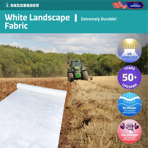 Miniatura 7 de Sandbaggy Tela blanca para paisajes, tela de filtro geotextil no tejida de 8 onzas, más resistente en el mercado, tela de 50 años, fabricada