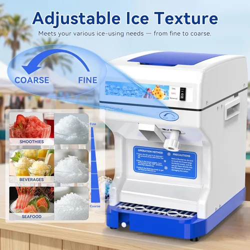 Miniatura 3 de Trituradora de hielo eléctrica, máquina de hacer cono de nieve de 250 W, grosor ajustable de 265 libras/hora para bar, fiestas, eventos, aperitivos