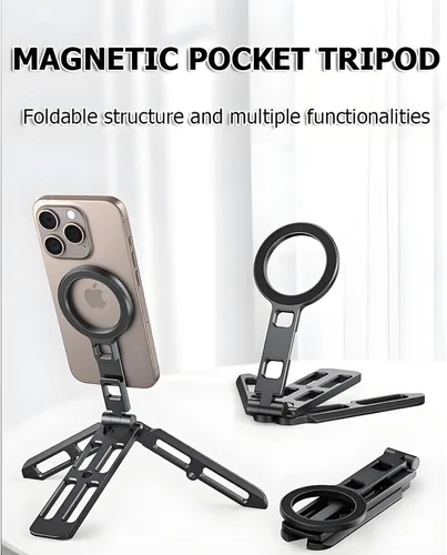Miniatura 6 de Trípode magnético para iPhone 16/15/14/13/12 Plus Pro Max, trípode de aluminio mini Magsafes para iPhone y Magsafes, diseño de doble cara, tornillo