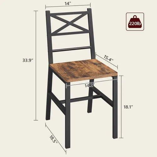 Miniatura 8 de MAHANCRIS Juego de 2 Sillas de Comedor, Sillas de Cocina de Madera Rústica con Respaldo, Sillas de Comedor Estilo Granja para Cocina, Silla