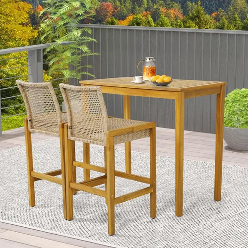Miniatura 2 de Tangkula Juego de 2 taburetes de madera para patio, sillas de ratán de polietileno con respaldo, marco de metal estable, carga máxima de 400 libras