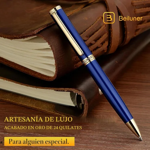 Miniatura 3 de BEILUNER Bolígrafo de gel de laca azul, impresionante bolígrafo de lujo con acabado de oro de 24 quilates, repuesto negro ADMOK, juego de regalo