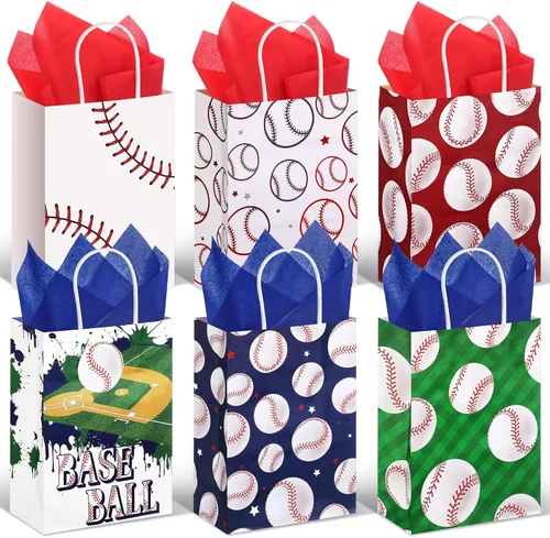 Aoriher 24 bolsas de dulces temáticas de béisbol con papel de seda, golosinas deportivas para fiestas de cumpleaños, niños y niñas