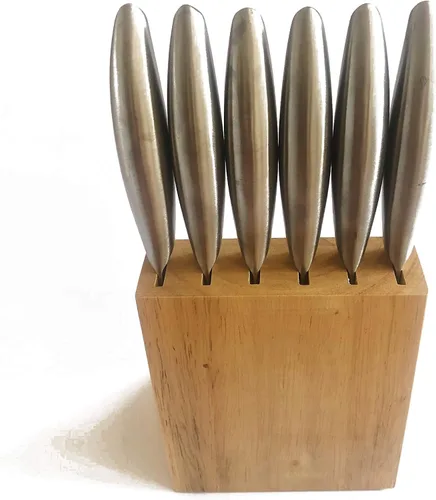 Miniatura 8 de Jean-Patrique Juego de cuchillos de cocina con bloque – Juego de 6 cuchillos de acero inoxidable con soporte de madera – Aptos para lavavajillas