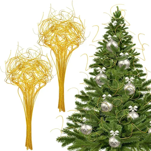 Syhood 60 tallos de ramas rizadas doradas de Navidad con purpurina para jarrón, ramas de sauce rizado con purpurina para Navidad, ramas para árbol,
