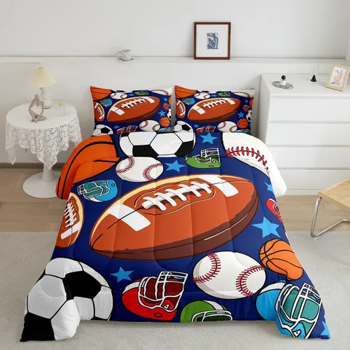 Miniatura 11 de Juego de edredón de baloncesto, juego de ropa de cama con citas inspiradoras para niños y niñas, relleno de edredón de pelota deportiva, edredón