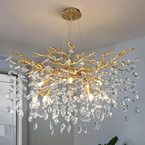 Miniatura 20 de YUYI Lámpara colgante de cristal de 8.3 pulgadas para isla de cocina, modernos candelabros de rama de árbol dorados, lámpara colgante redonda