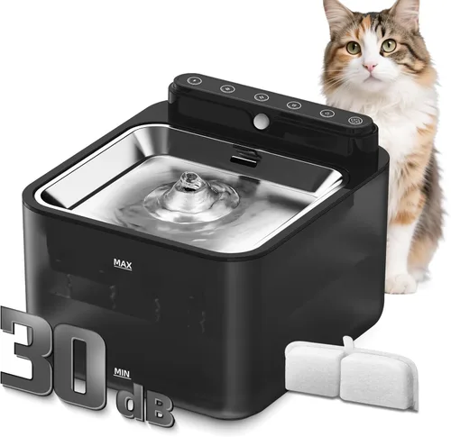 Fuente de agua inalámbrica para gatos, funciona con pilas, fuentes de agua para gatos en interiores, bomba extraíble de 108 oz/3.2 L, sensor de