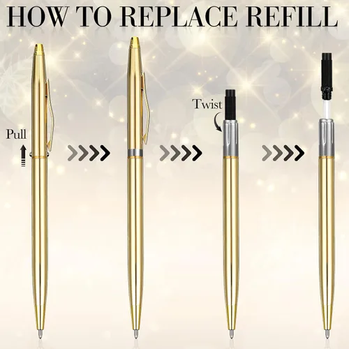 Miniatura 4 de Fuutreo Paquete de 12 Bolígrafos Dorados para Boda a Granel Bolígrafos de Metal Dorado Delgados Retráctiles con Tinta Negra Mini Cónicos