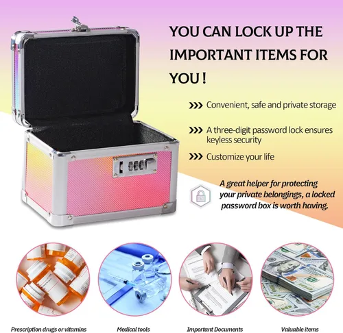 Miniatura 5 de Cajas pequeñas con cerradura de combinación para medicamentos con código para artículos personales, caja de seguridad para medicamentos y documentos