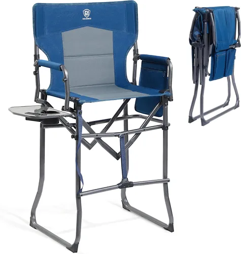 Miniatura 17 de EVER ADVANCED Silla alta de textileno para campamento, silla de directores de malla, taburete de bar plegable alto con mesa auxiliar para Malla Negra