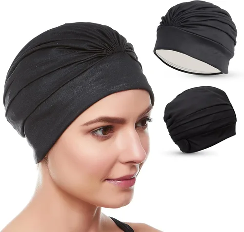 BEEMO Gorros de natación para mujer, turbante de natación, de poliéster, con forro de látex, plisado para mujer