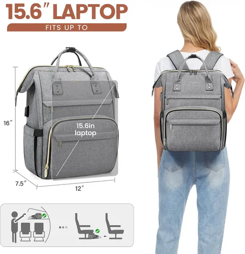 Miniatura 6 de Mochila para computadora portátil para mujer, de moda, para viaje, con puerto USB, gris), TY146931