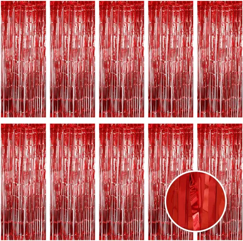 Miniatura 20 de Paquete de 5 cortinas de papel de aluminio negro de 3.2 x 9.8 pies, cortinas de oropel metálico con flecos, telón de fondo para cabina de fotos