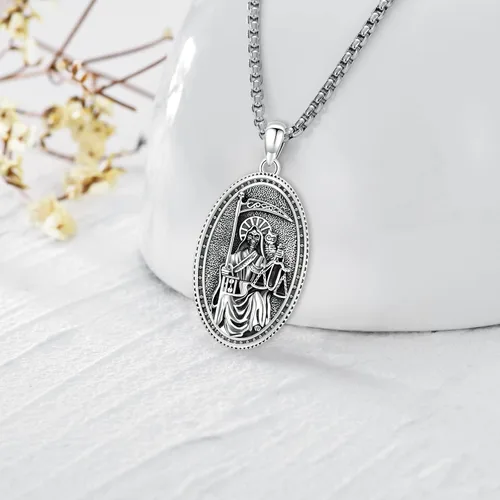 Miniatura 191 de Collar de pentagrama de plata de ley con triple luna, diosa celta, nudo celta, nudo de brujas, Ankh, sol y luna, Hécate, lilith, Santa Muerte