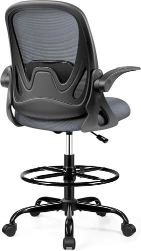 Silla de dibujo alta de oficina con reposabrazos abatibles, altura ajustable, soporte lumbar mejorado, taburete ergonómico con ruedas, soporte para