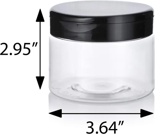 Miniatura 2 de Paquete de 12 tarros de plástico PET transparente de 12 onzas recargables de perfil bajo con tapa abatible negra