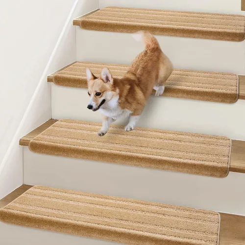Miniatura 20 de Peldaños Bullnose Antideslizantes 9.5" x 30", 2 Piezas Peldaños de Alfombra para Escalones de Madera Interior con Protección de Bordes, Alfombras