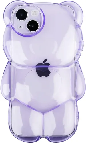 Miniatura 11 de Bear - Funda para teléfono compatible con el teléfono 11, bonita funda holográfica negra 3D con diseño de oso holográfico, a prueba de golpes, Kpop