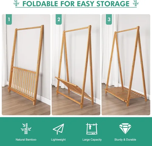 Miniatura 6 de Jotsport Perchero Pequeño para Ropa Infantil, Almacenamiento de Disfraces para Sala de Juegos, Dormitorio de Niños Pequeños, Perchero de Bambú
