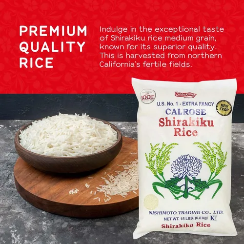 Miniatura 4 de SHIRAKIKU Calrose Rice - Arroz blanco de grano medio, arroz molido sin cocer japonés de alta calidad, bajo en calorías, perfecto para auténtica