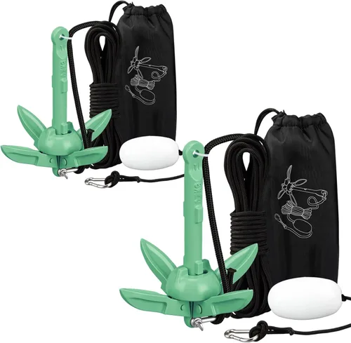 Miniatura 49 de Lounsweer Paquete de 2 anclajes de kayak marino de 1.5/3.5 libras, kit de anclaje plegable para barco, kayak, pesca, accesorios para botes pequeños