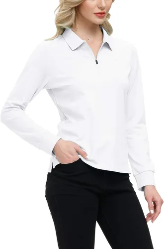 Miniatura 42 de JINSHI Polo de golf para mujer, de manga larga, con cremallera, deportiva, de secado rápido, atlética, casual, ajustada