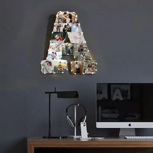 Miniatura 7 de Luces de collage de fotos personalizadas de 1 a 20 fotos, 5 aniversario de letra/número de fotos, luces nocturnas LED 3D para parejas, amantes