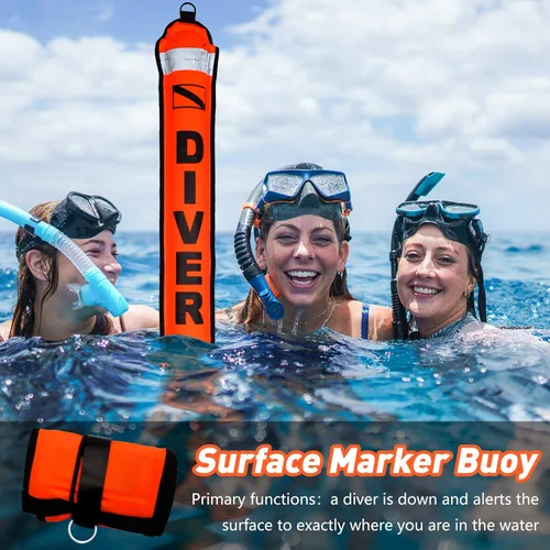 Miniatura 3 de Boya de marcador de superficie de buceo de 5 pies/6 pies (SMB), salchicha de seguridad de tubo de señal con carrete de aluminio de 100 pies y clip