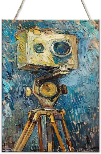 Cámara de estilo antiguo vintage, pintura al óleo clásica, pintura de tablero de madera, estudio fotográfico retro, bar, cafeterías, decoración para