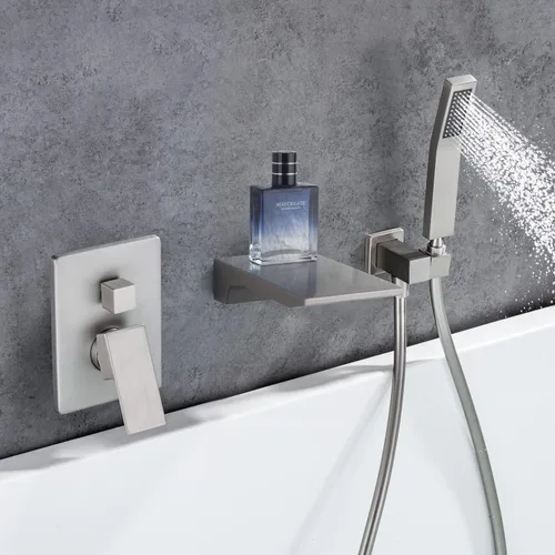 Miniatura 3 de Grifo de llenado de bañera de montaje en pared con boquilla de cascada, grifo de bañera de cascada con ducha de mano, grifo moderno de llenado