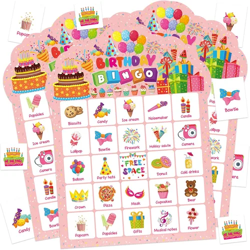 Miniatura 12 de Tarjetas de juego de bingo de cumpleaños para fiesta, 24 jugadores, fiesta de cumpleaños, juegos de bingo para escuela, oficina, familia, grupo