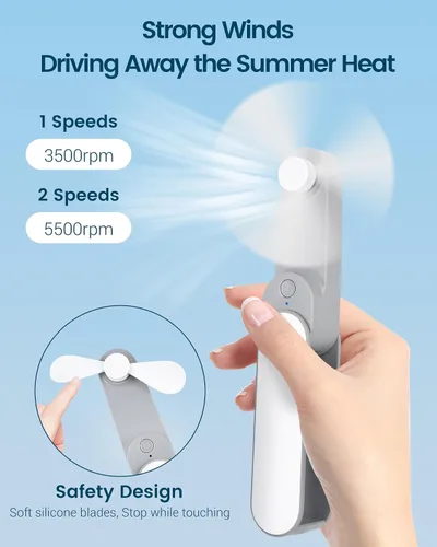Miniatura 4 de 3 mini ventiladores de mano a granel, rotación de 360° potente ventilador personal portátil [8-17 horas de trabajo], ventiladores de pestañas