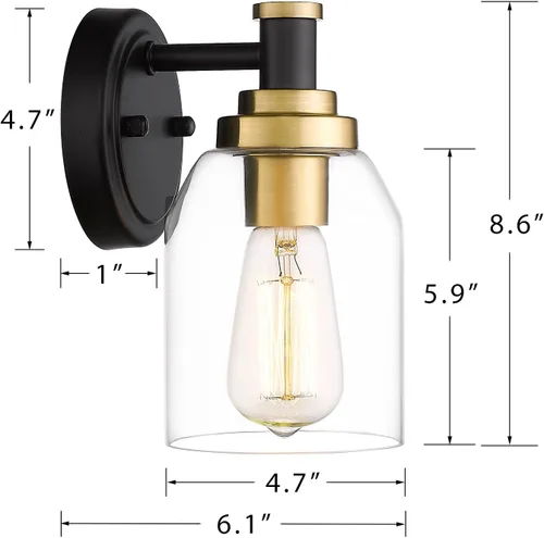 Miniatura 7 de zeyu Paquete de 2 lámparas colgantes modernas ZG33M1L-2 BK+BG y 1 lámpara de baño ZG33B BK+BG, ZG33B-M1L-2 BK+BG
