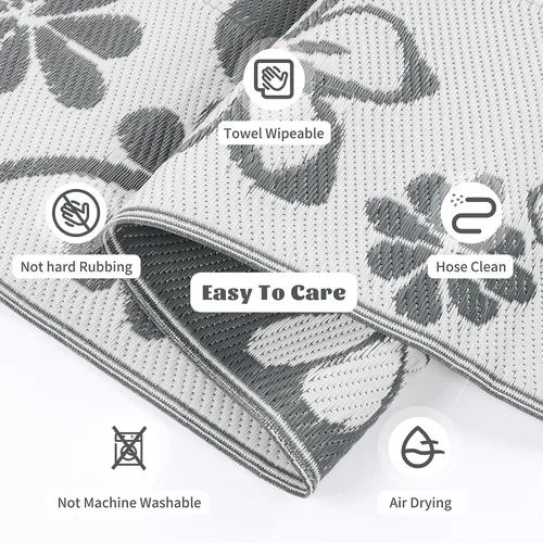 Miniatura 7 de Ileading Alfombra de paja de plástico para exteriores, 5 x 8 pies, divertido estilo floral, reversible, impermeable, no se desprende, alfombras