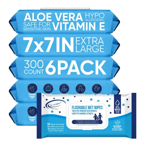 Miniatura 10 de Air Jungles Toallitas desechables de tamaño de viaje envueltas individualmente, 50 unidades, toallitas para glúteos con aloe vera y vitamina E